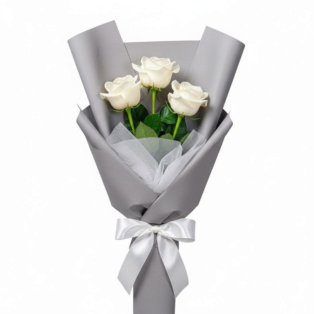 Букет 3 белые розы в Троицком