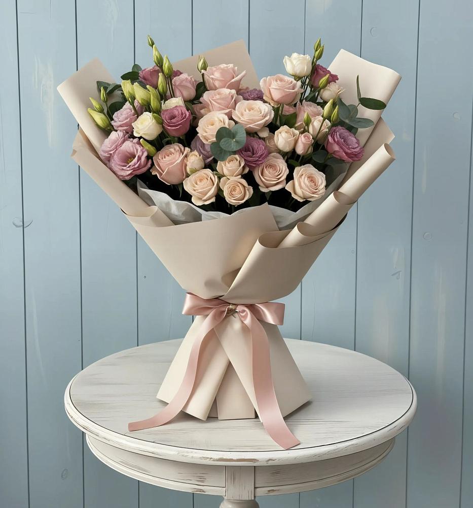 Букет цветов из: Розы и Лизиантусы в Троицком